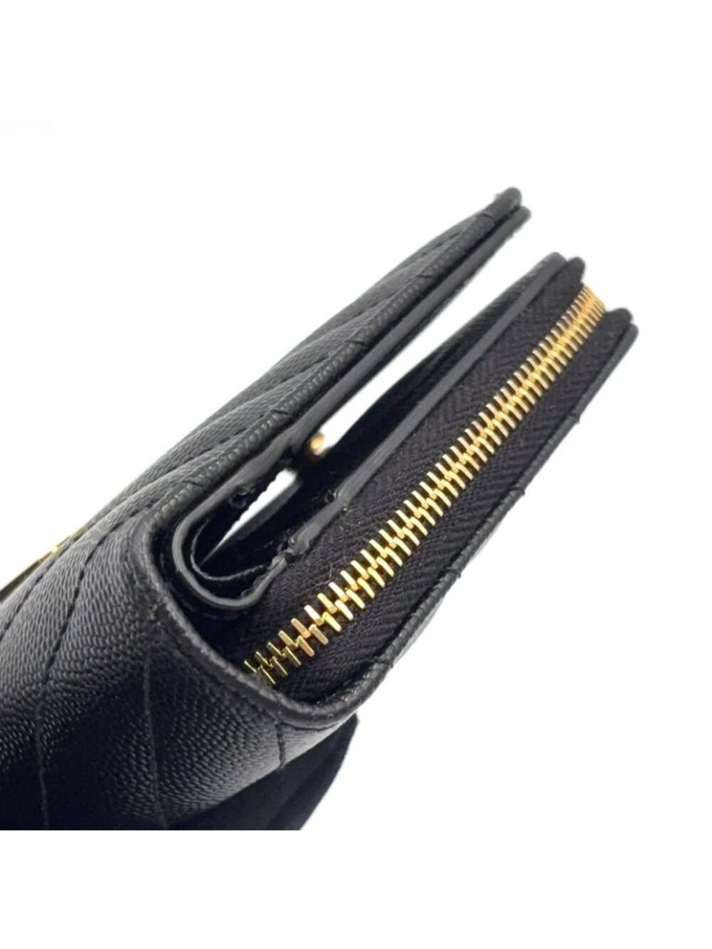 Saint Laurent Paris Monogram Compact Zip Around Caviar Leather Black Wallet Gold - Picture 7 of 13